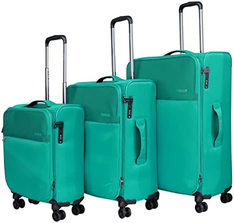 Pierre Cardin Luggage Softside Lightweight Suitcase for Travel, TSA Approved Lock, Anti Theft Double Zipper, Mercury Collection (Set of 3, Teal)