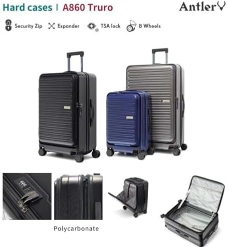 ANTLER Front Pocket Hardside Luggage Set of 2, Expandable 4 Double Wheeled Suitcase for Travel And business Trip. Anti Theft Double Zipper, TSA Lock (Beige)
