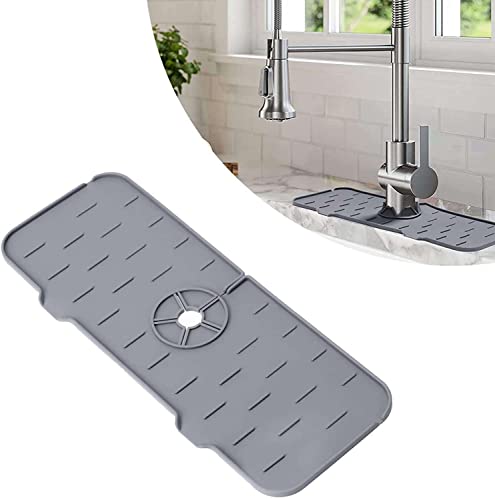 Faucet Splash Guard Mat - Silicone Kitchen Sink Drain Pad - Water Catcher Mat - Sink Catcher Behind Faucet - Drying Mat for Bathroom, Farm, Bar, RV (2 Pack Grey