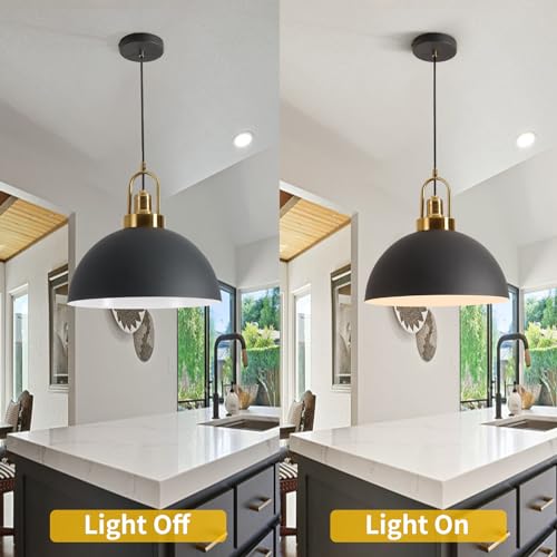 YHANFENGCY Vintage Industrial Matte Black painted shade, Matte Gold painted inside Iron Pendant Light, - Diameter 35 CM - Wire Length 200 CM