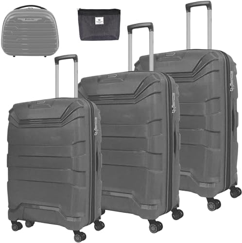 PRINCE TRACK Unbreakable Luggage Set Of 4, Anti Theft Double Zipper Suitcase for Travel, TSA Approved, Expandable (Grey)