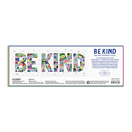 Galison Be Kind Panoramic Puzzle from Galison - 1000 Piece Landscape Jigsaw Puzzle Collaboration with The Born This Way Foundation, 39" x 14", Included is a 21 Days of Kindness Fill-in Calendar