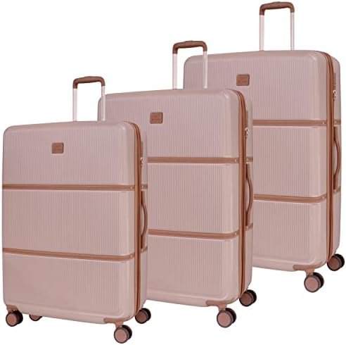 Pierre Cardin Luggage TSA Approved Suitcase for Travel, ANTI Theft Double Zipper Travel bag, Skyline Collection (Set of 3, Rose Gold)