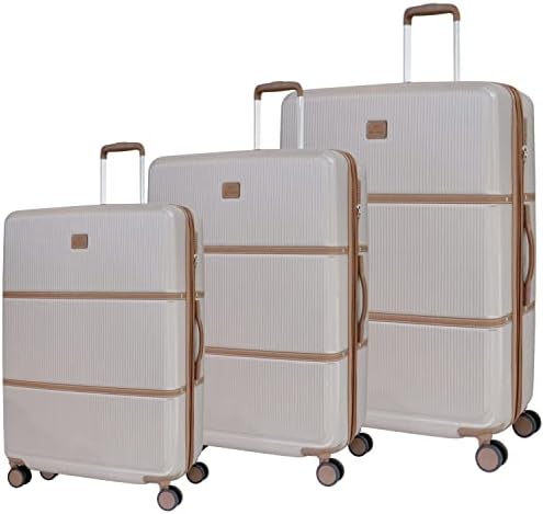 Pierre Cardin Luggage TSA Approved Suitcase for Travel, ANTI Theft Double Zipper Travel bag, Skyline Collection (Set of 3, Champagne)