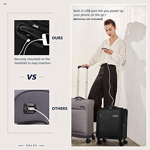 Verage Carry On Underseat Luggage with USB Port, Underseater Rolling Spinner Luggage,14.5 inches Softside Suitcase Airline Approved