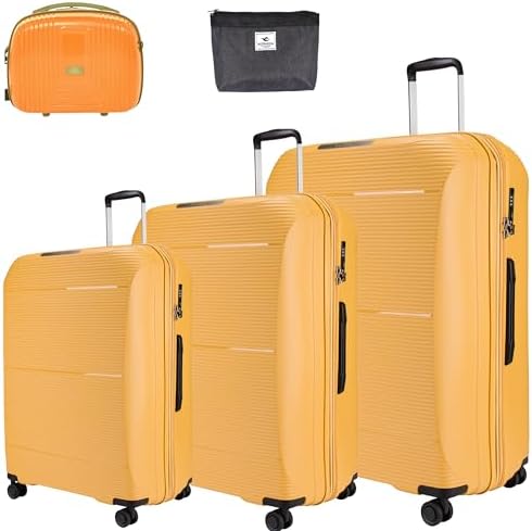 Pierre Cardin Unbreakable Luggage Set of 4, Anti Theft Double Zipper With International Lock Suitcase for Travel, 4 Double Silent Wheels, Expandable Zipper for More Space, Unisex Suitcase (Yellow)