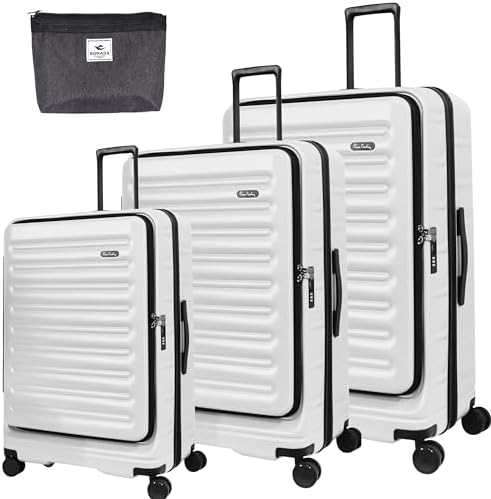 Pierre Cardin Front Zipper Luggage Lightweight Hardside Suitcase for Travel, TSA Approved, ANTI Theft Double Zipper (WHITE, Set of 3)