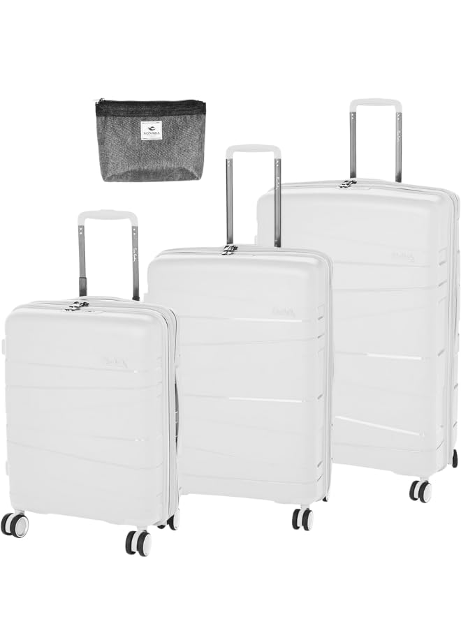 Pierre Cardin Zurich Hardshell Luggage Set – TSA Lock, Anti-Theft Double Zipper, White, Set of 3
