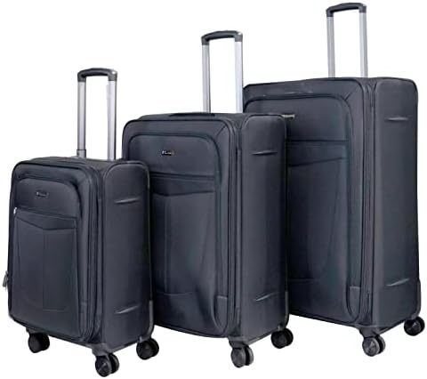 Pierre Cardin Luggage Premium Softside Material Suitcase for Travel and Business, TSA Approved, ANTI Theft Double Zipper, Uster Collection (Set of 3, Black)