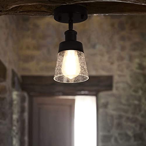 Fivess Lighting Industrial Glass Semi Flush Mount Ceiling Light, Black, 24 x 12 x 12 cm