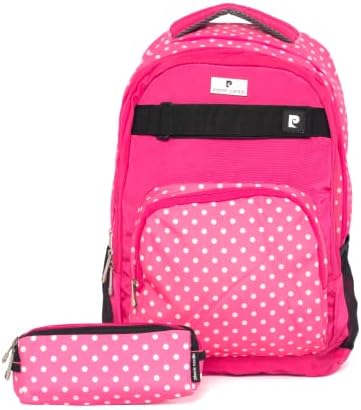 Pierre Cardin 2pcs Set Kids School Backpack with Pencil Case Dimensions: 47x34x15cm (PC23831- Pink with White Polka Dots)
