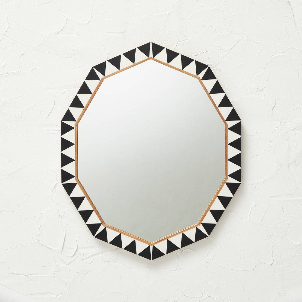 SEALED - 45CM X 60CM - Wood Resin Decorative Wall Mirror Brown - Opal house Designed with Jungalow (A)