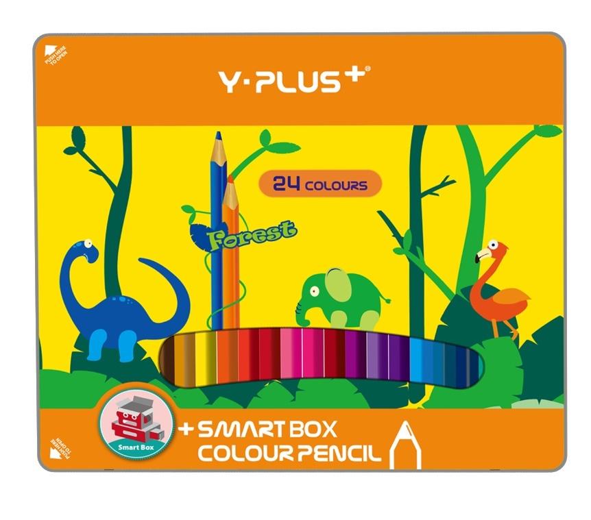 Y-Plus Forest pencil crayons in a metal box of 24 colors