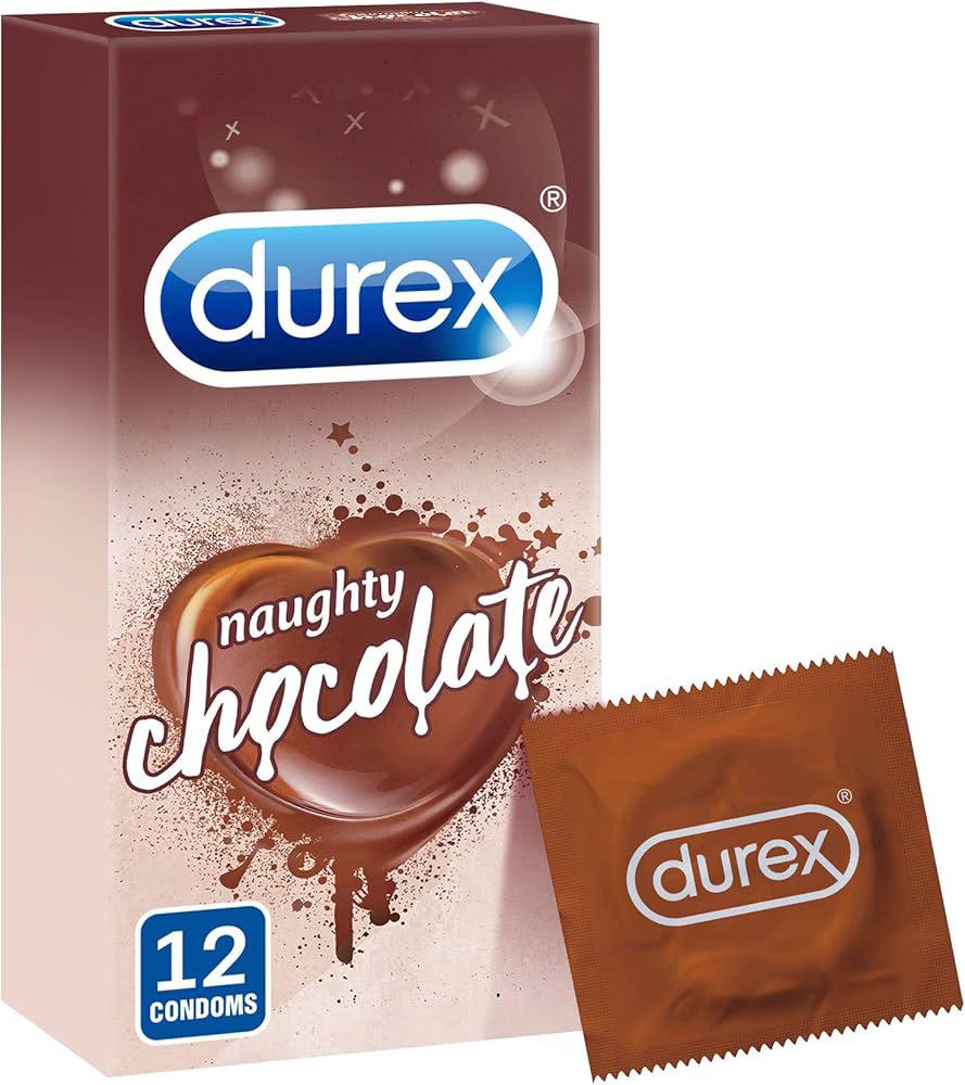 Durex Naughty Chocolate Condoms - Pack of 12 | Chocolate Flavored, Dotted Texture, Lubricated