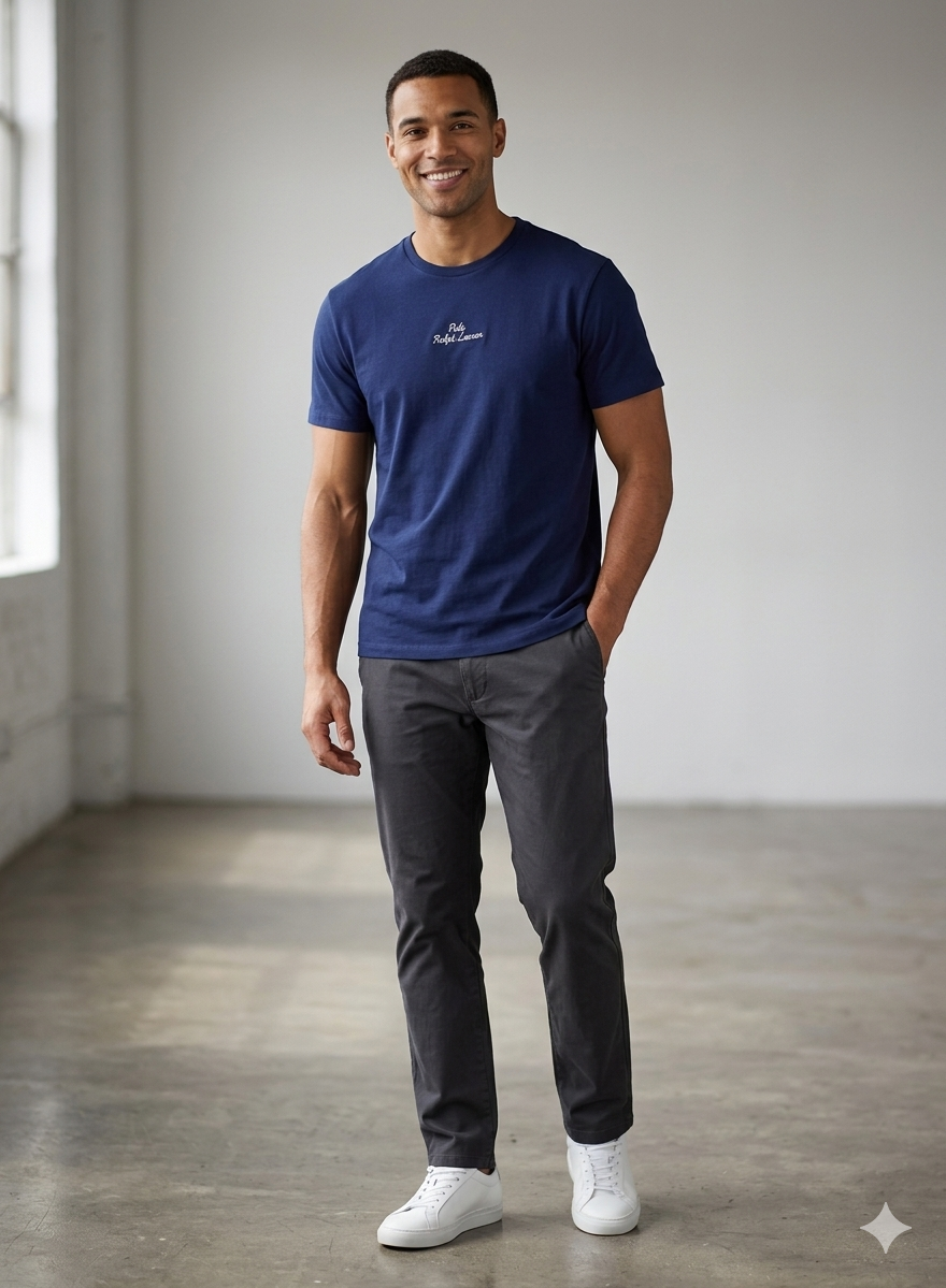 RALPH LAUREN NAVY T-SHIRT WITH TEXT FOR MEN