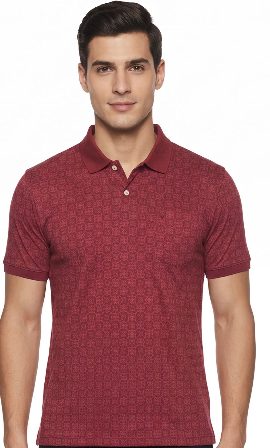 ALLEN SOLLY RED TEXTURED POLO T-SHIRT WITH A POCKET MEN