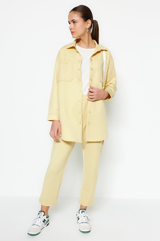 WOMEN SET Yellow Diving Shirt and Pants Set with Pocket Details