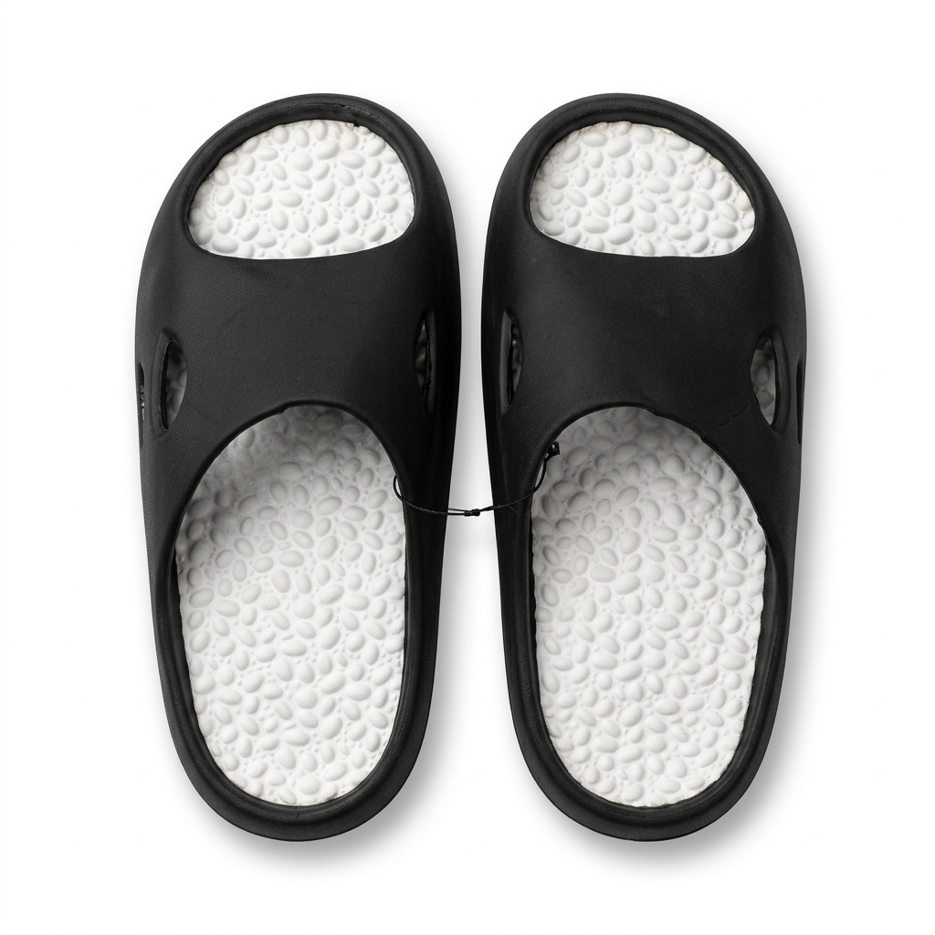 Bubble Footbed Cushion Slides (Black & White) / Ergonomic Massage Slippers