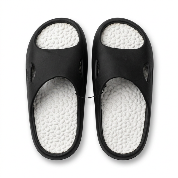 Bubble Footbed Cushion Slides (Black & White) / Ergonomic Massage Slippers