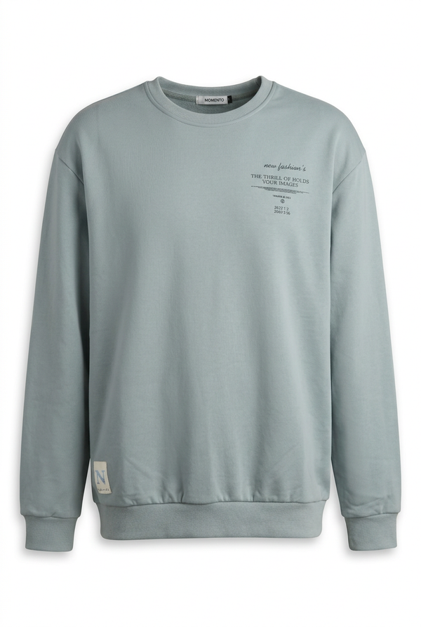 "Momento" Men's Casual Crew-Neck Sweatshirt - Muted Mint Green Colour (Style JL-4588)