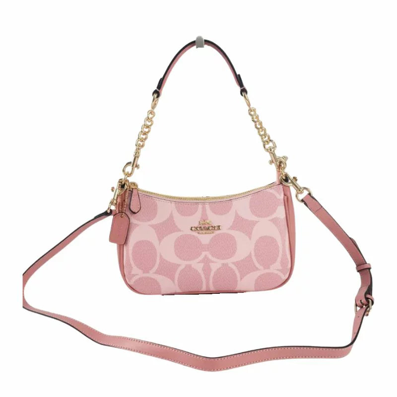 COACH LOGO canvas cherry blossom pink crossbody mahjong bag CAL51