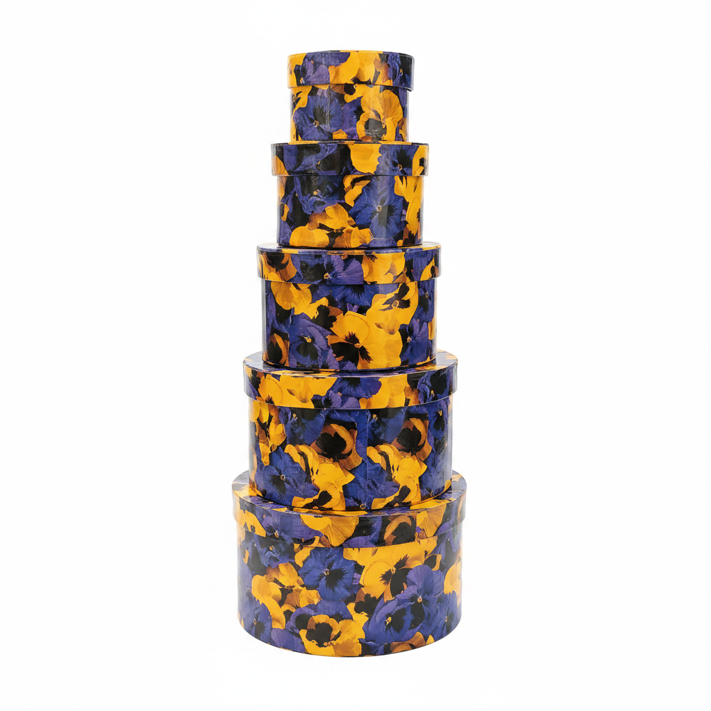 5-Piece Floral Nesting Gift Boxes – Yellow & Purple Pansy Print