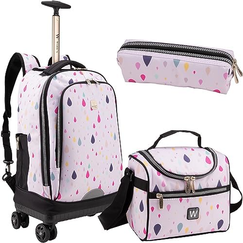 Wires Trolley Backpack for Shool Set of 3 All in One 4 Double Wheels Unisex Trolley backpack Includes Pencil case, Lunch bag, Laptop Compartment, Anti Theft Zipper (W24341)