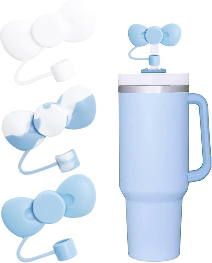 3‑Pc Cute Bow Silicone Straw Covers – Fits Stanley 30/40 oz Tumblers (0.4 in / 10mm) • Dust‑Proof, Food‑Grade, Reusable Tips & Lids Protectors
