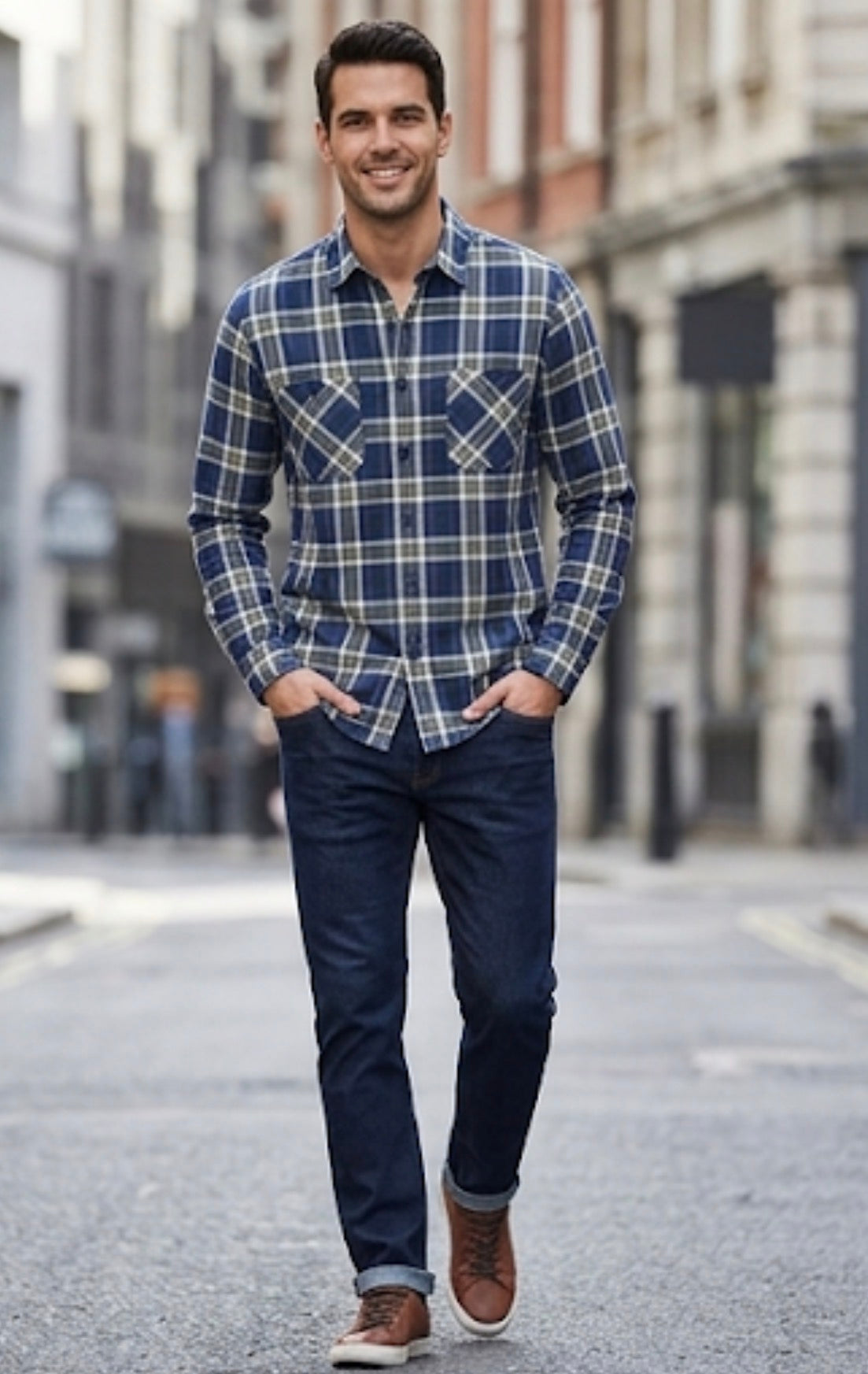 MIXED BRANDS PATTERNED COZY DARK BLUE SHIRT FOR MEN