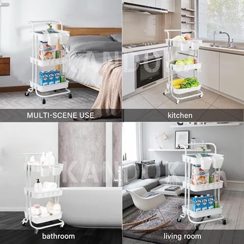 Prince horizon Rolling Storage Utility Cart, Multifunctional Metal Frame Storage Cart for Office, Home, Kitchen, Bedroom, Bathroom, Laundry Room (White, 39x36x80 CM)