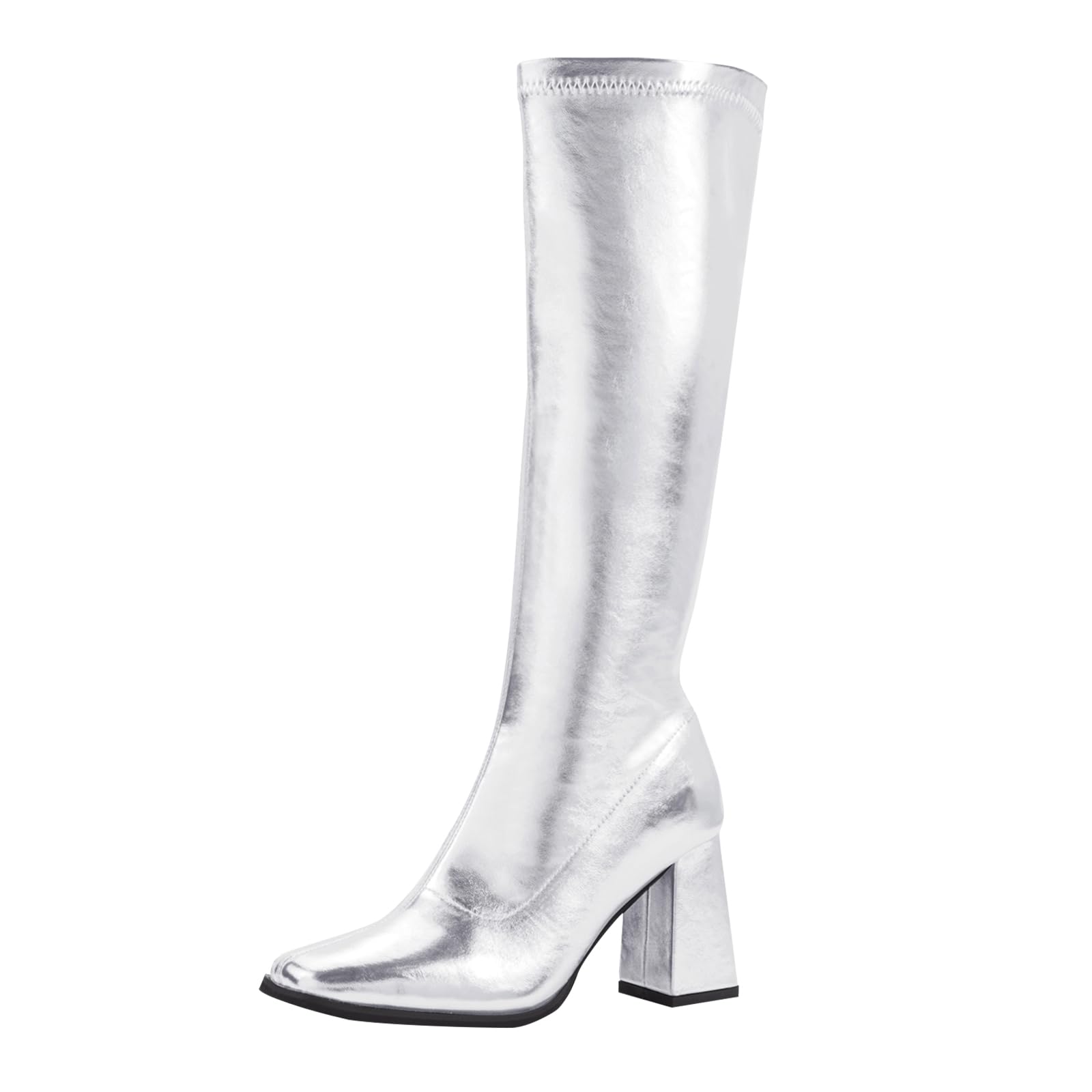 SIZE: 41 - PODAIK GoGo Boots for Women Knee High Boots Chunky Block Heels Costume Party Cosplay Dress Shoes