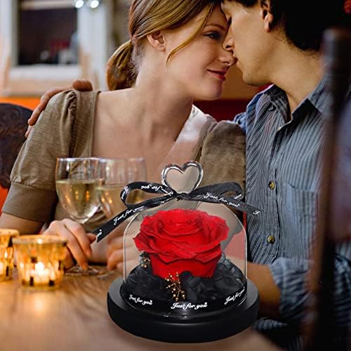 Preserved Rose in Heart Design Glass Dome