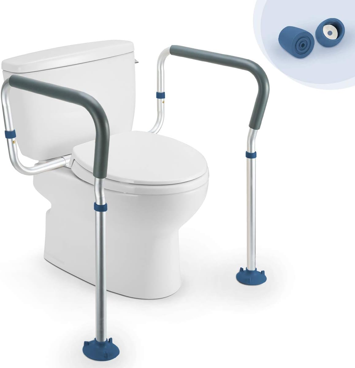 GreenChief Toilet Safety Rail, Medical Bathroom Safety Frame for Elderly, Handicap and Disabled - Adjustable Handrails for Toilet Seat Toilet Handrails Helper, 2 Additional Rubber Tips
