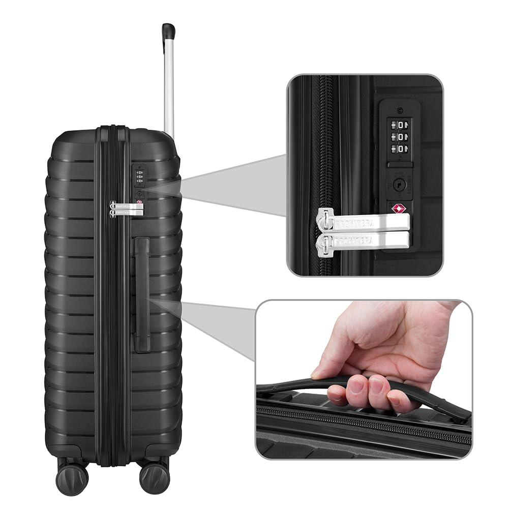 Set of 4 Hard Suitcases with Ultra Shock Resistant Polypropylene Beauty Case, Telescopic Handle Trolley and Easy Roll Wheels, Reinforced Code Lock and Modern Design, Black, 78 × 52,5 × 29,5