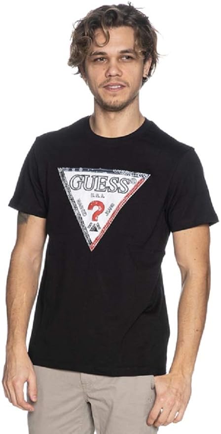 Guess T-shirt man short sleeve shirt black-white logo M1RI72K8FQ1-JBLK