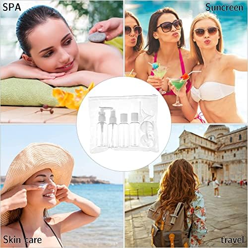 Sonada Travel Bottle Toiletries Set of 4 Empty Clear Plastic Bottles with Disc Top Flip Cap BPA-Free Containers With PVC Bag For Shampoo, Lotions, Liquid Body Soap, Creams, sanitiser (Set of 5)