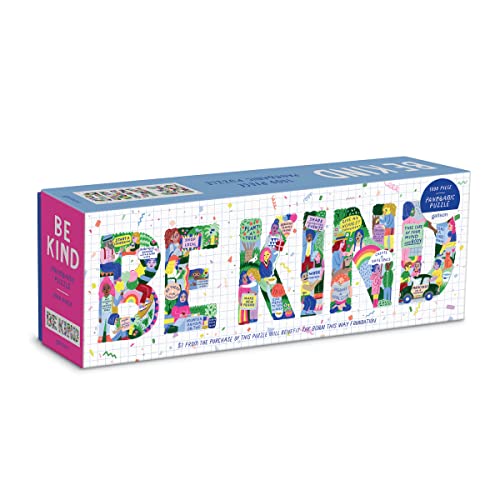 Galison Be Kind Panoramic Puzzle from Galison - 1000 Piece Landscape Jigsaw Puzzle Collaboration with The Born This Way Foundation, 39" x 14", Included is a 21 Days of Kindness Fill-in Calendar
