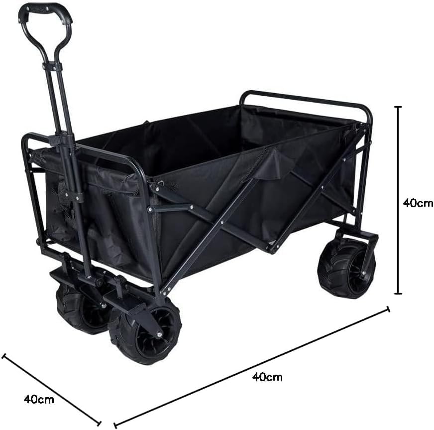 PRINCE Folding Wagon, Foldable Camping Cart, Heavy Duty Utility Beach Wagon Cart, Large Capacity Foldable Grocery Wagon for Garden Outdoor, Sports, Camping, Picnic (BT19108)