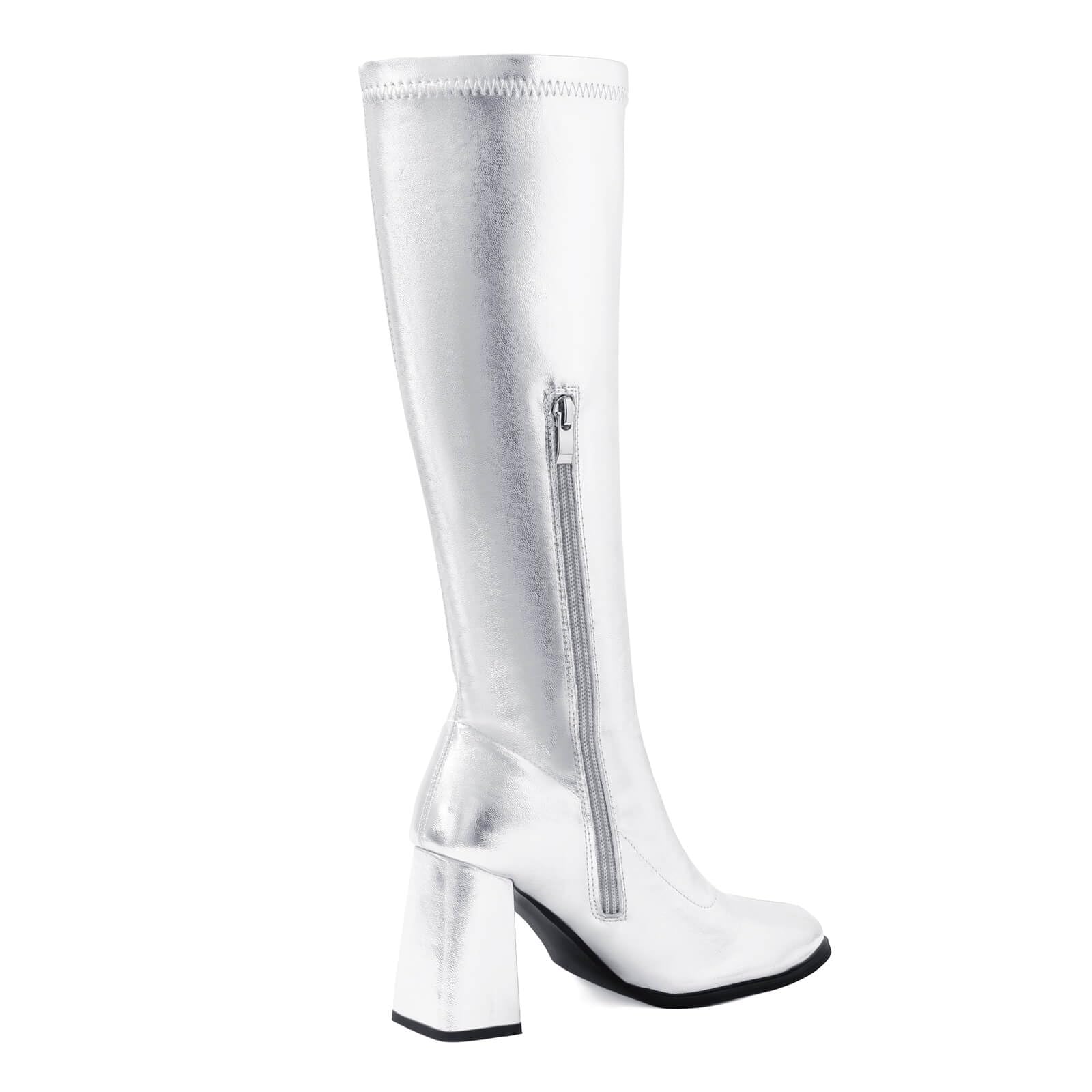 SIZE: 41 - PODAIK GoGo Boots for Women Knee High Boots Chunky Block Heels Costume Party Cosplay Dress Shoes