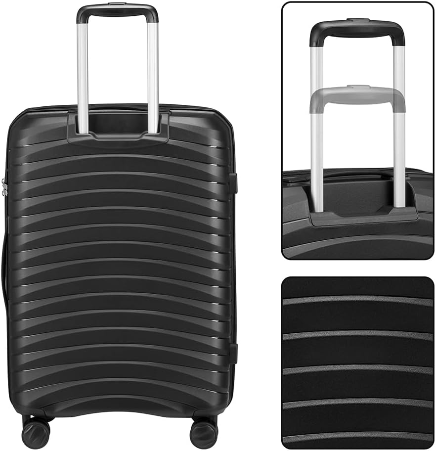 Set of 4 Hard Suitcases with Ultra Shock Resistant Polypropylene Beauty Case, Telescopic Handle Trolley and Easy Roll Wheels, Reinforced Code Lock and Modern Design, Black, 78 × 52,5 × 29,5