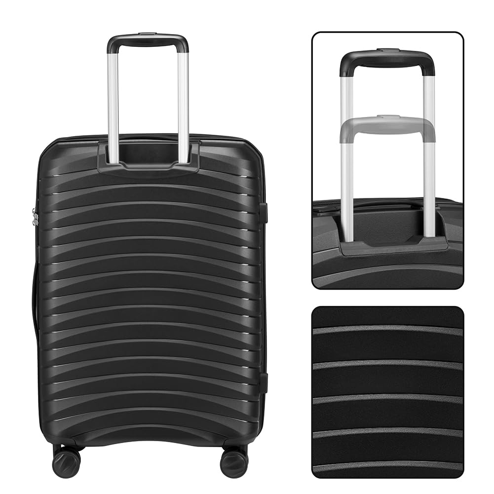 Set of 4 Hard Suitcases with Ultra Shock Resistant Polypropylene Beauty Case, Telescopic Handle Trolley and Easy Roll Wheels, Reinforced Code Lock and Modern Design, Black, 78 × 52,5 × 29,5