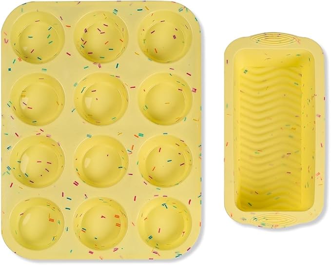 Insiya Set of 2 Silicone Baking Molds  Includes 12 Holes Silicone Mold and Rectangular Mold For Baking Cakes