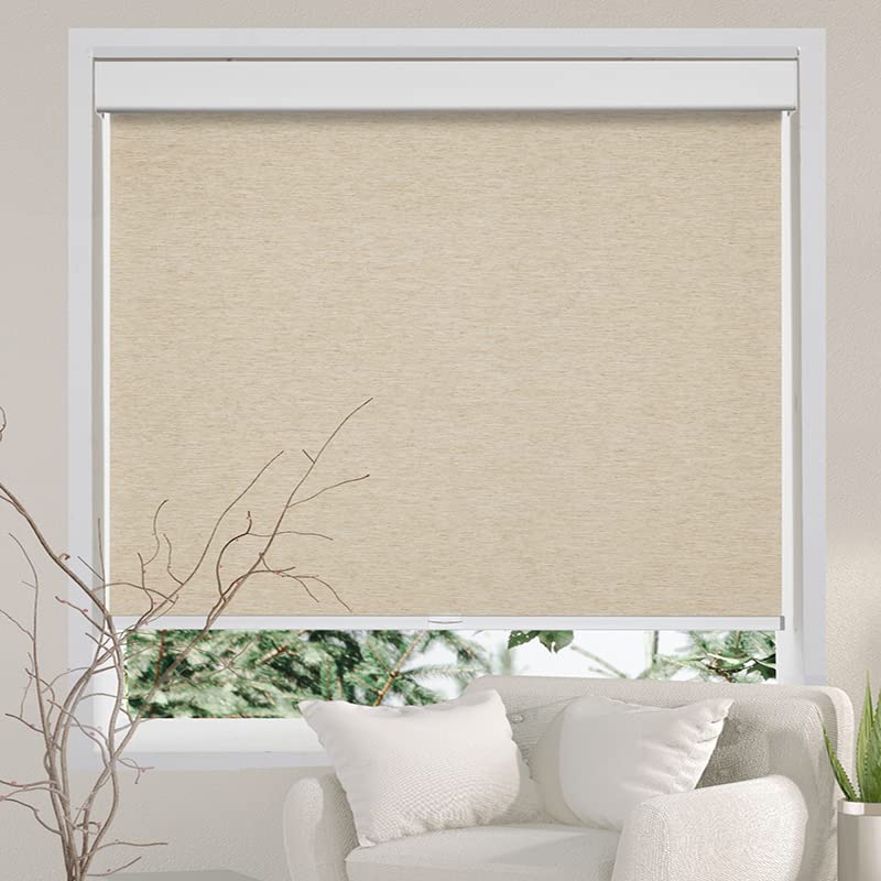 Persilux Free-Stop Cordless Window Blinds Light Filtering Roller Shades for Windows (Khaki 100CM W x 180CM H) Natural Woven UV Protection Privacy Roller Blinds for Indoor Windows, Home, Office, Patios