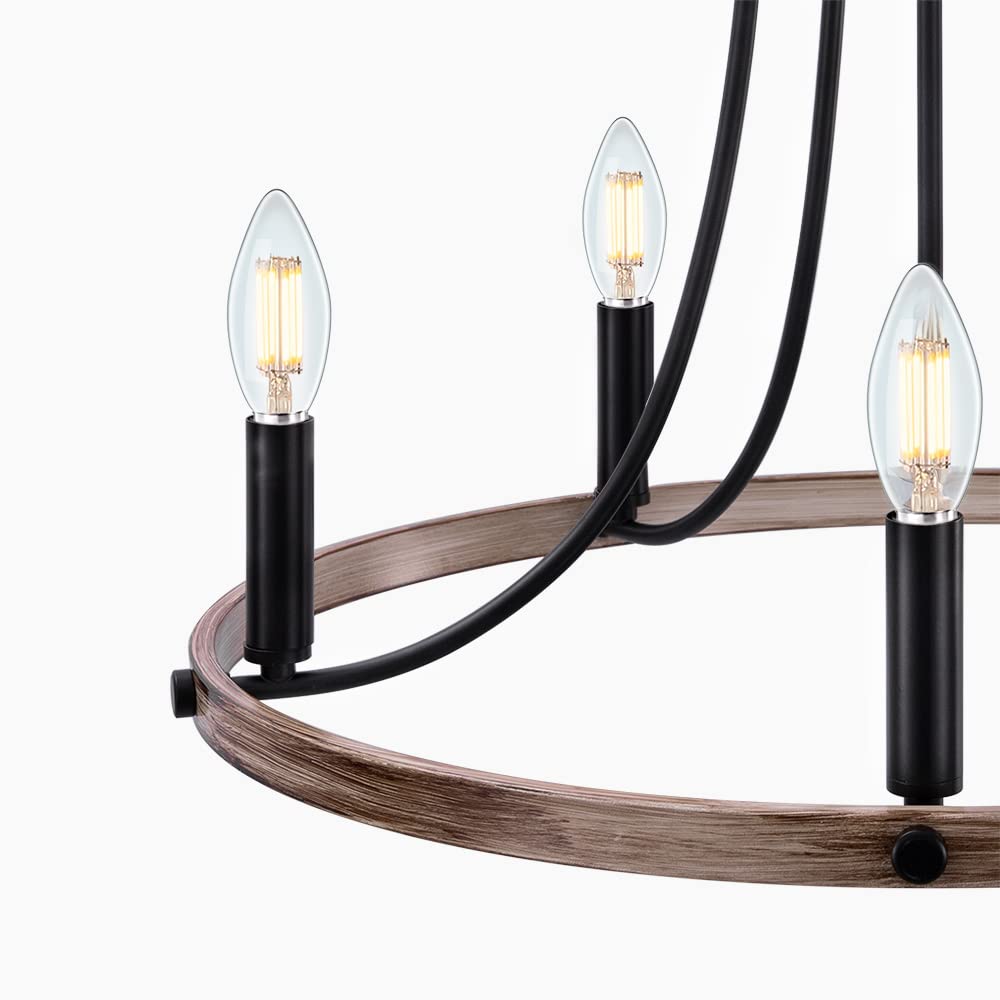 Wellmet Rustic Foyer Chandeliers, 5 Lights Modern Farmhouse Candle Wagon Wheel Chandelier