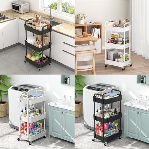 Prince horizon 2-3Tier Utility Rolling Cart Foldable Metal Cart with Caster Wheels Rolling Multifunction Storage Unit with Locking Wheels for Bathroom Kitchen Office (White, 30x46x76 CM)