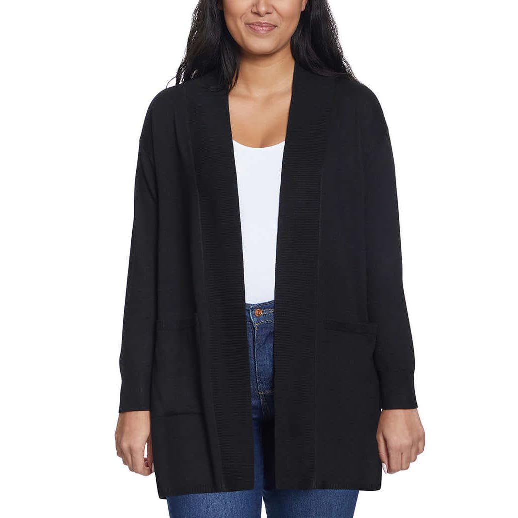 SIZE: M - Gloria Vanderbilt Women's Open Front Long Sleeve Super Soft Cardigan (US, Alpha, Medium, Regular, Regular, Black)