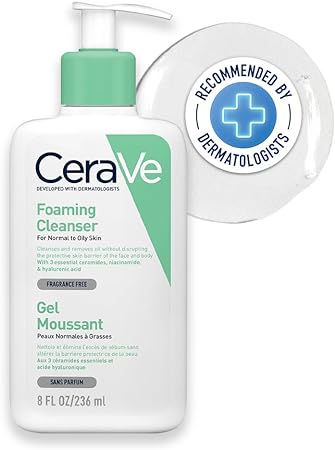 CeraVe Foaming Cleanser Normal to Oily Skin with Hyaluronic Acid, Niacinamide and Ceramides| Fragrance Free|236ML