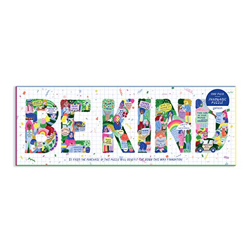 Galison Be Kind Panoramic Puzzle from Galison - 1000 Piece Landscape Jigsaw Puzzle Collaboration with The Born This Way Foundation, 39" x 14", Included is a 21 Days of Kindness Fill-in Calendar