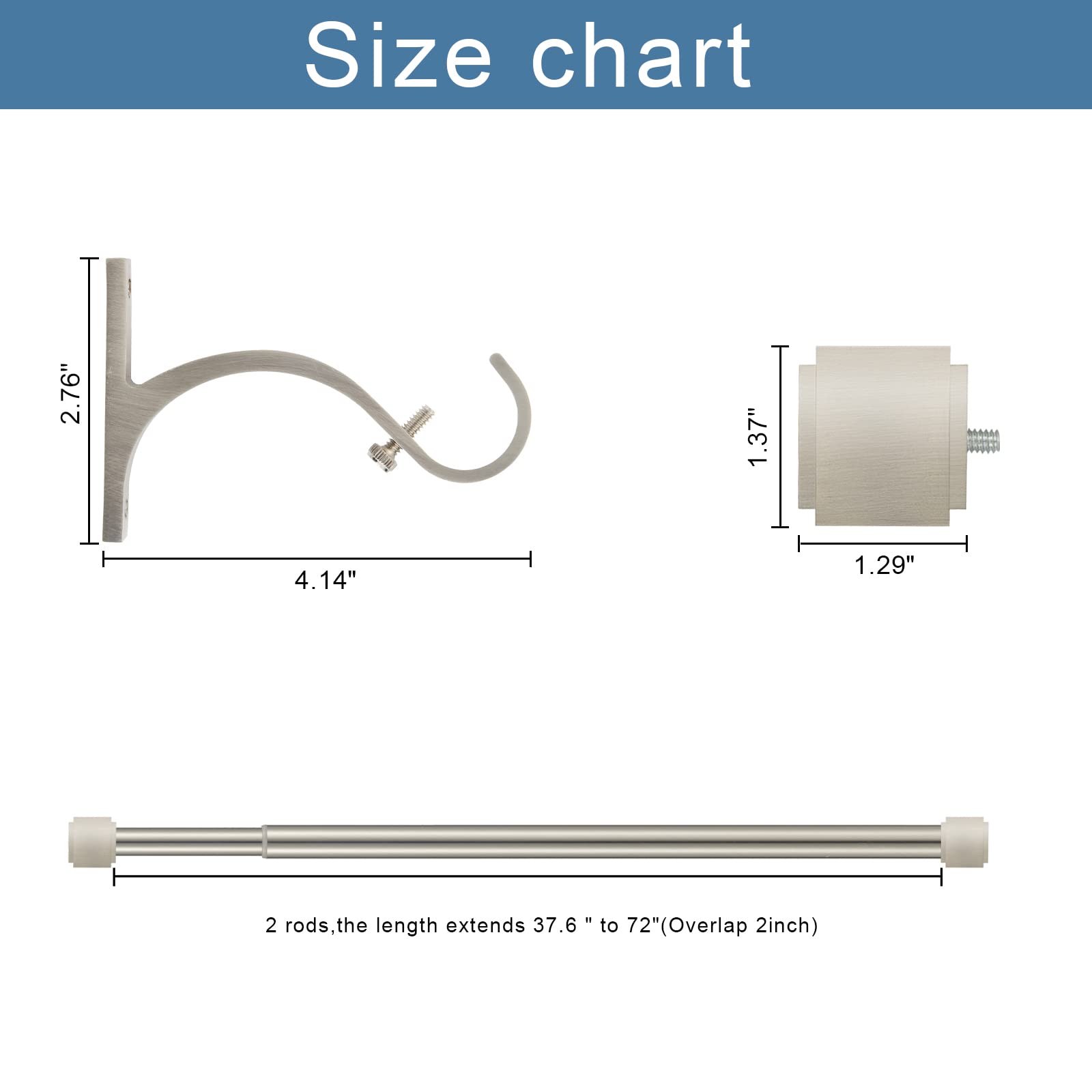 Curtain Rod Telescoping Single Drapery Rod 91.44 - 182.88 cm, Matte Nickel