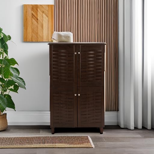 Baxton Studio Wholesale Interiors Winda Modern and Contemporary 4-Door Dark Brown Wooden Entryway Shoes Storage Cabinet
